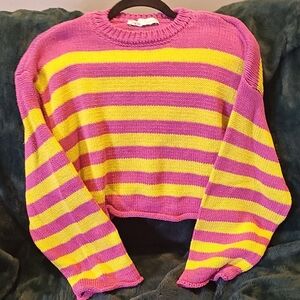 Vibrant Pink and Yellow Crew Neck Sweater